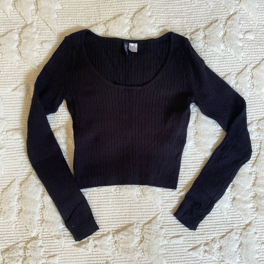 Black Ribbed Knit Top